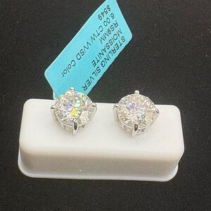 6.00 CTW Moissanite Stud Earrings Sterling Silver Round Screw Back